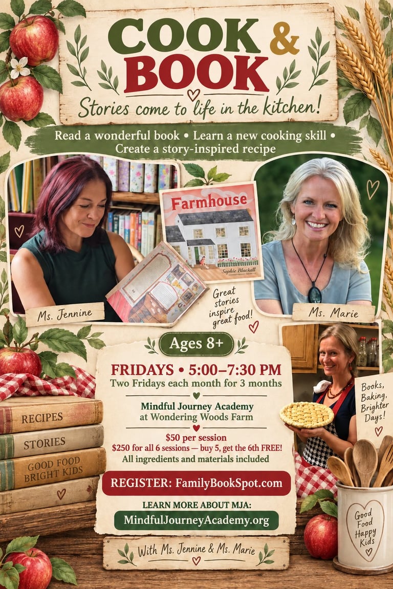 Book and Cook reading and cooking workshop for children ages 8 and up at Mindful Journey Academy.